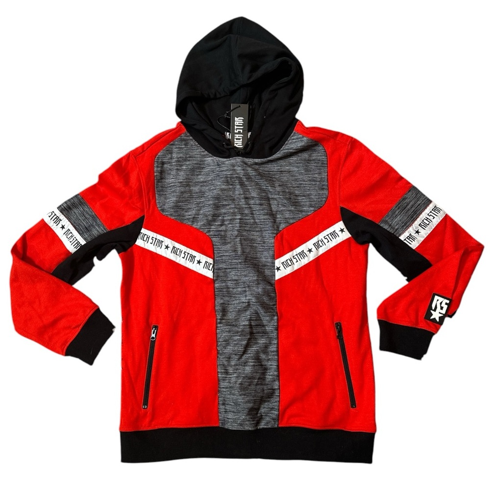 Red and Black Hoodie with Color-Blocked Design